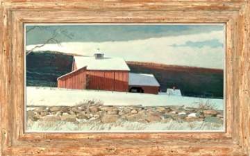 Eric Sloane (American, 1905-1985) Barn scene in winter. 